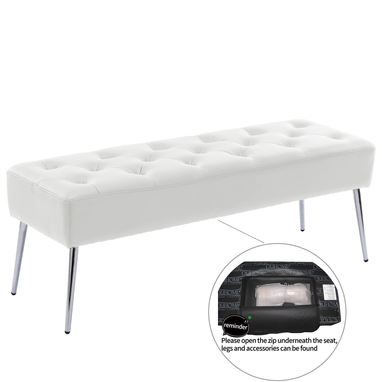 Duhome Panchina bottoni, imbottito panca imbottita panca da tampone Pelle artificiale sgabello per sedile per cimera per ingresso, Bianco