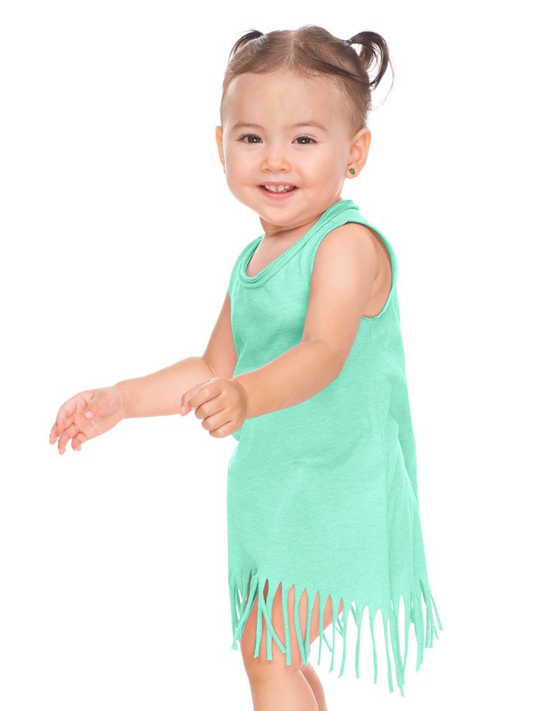 Kavio! Infants Sheer Jersey Raw Edge Fringe Asymmetrical Tank Dress Ice Green 12M