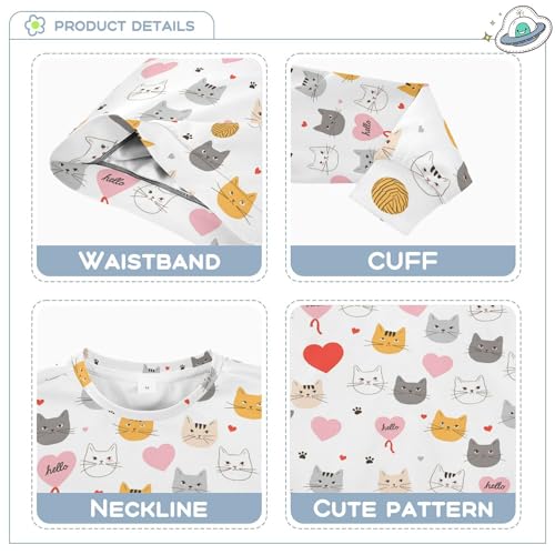 JUNZAN Cute Cat with Hearts Little Girls Hoodie Sweatshirt Crewneck Boys Sweat Shirt Camping 4T3