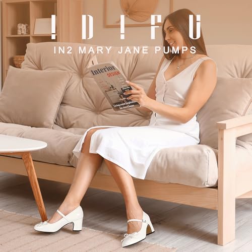 Image of IDIFU IN2 Mary Janes for Women Closed Toe Block Heels Cute Bow Dress Shoes