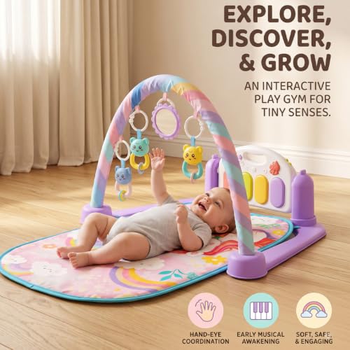 Image of StarAndDaisy Baby Play Gym with Musical Piano, Hanging Toys & Soft Play Mat, Infant Activity Gym for Tummy Time, Sensory Play & Early Learning, Baby Gym for 0-24 Months