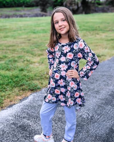 Image of fioukiay Fall Winter 7t Toddler Girl Clothes Little Girl Floral Ruffle Flare Dress Top Legging Pants Set Girls Clothing Outfits