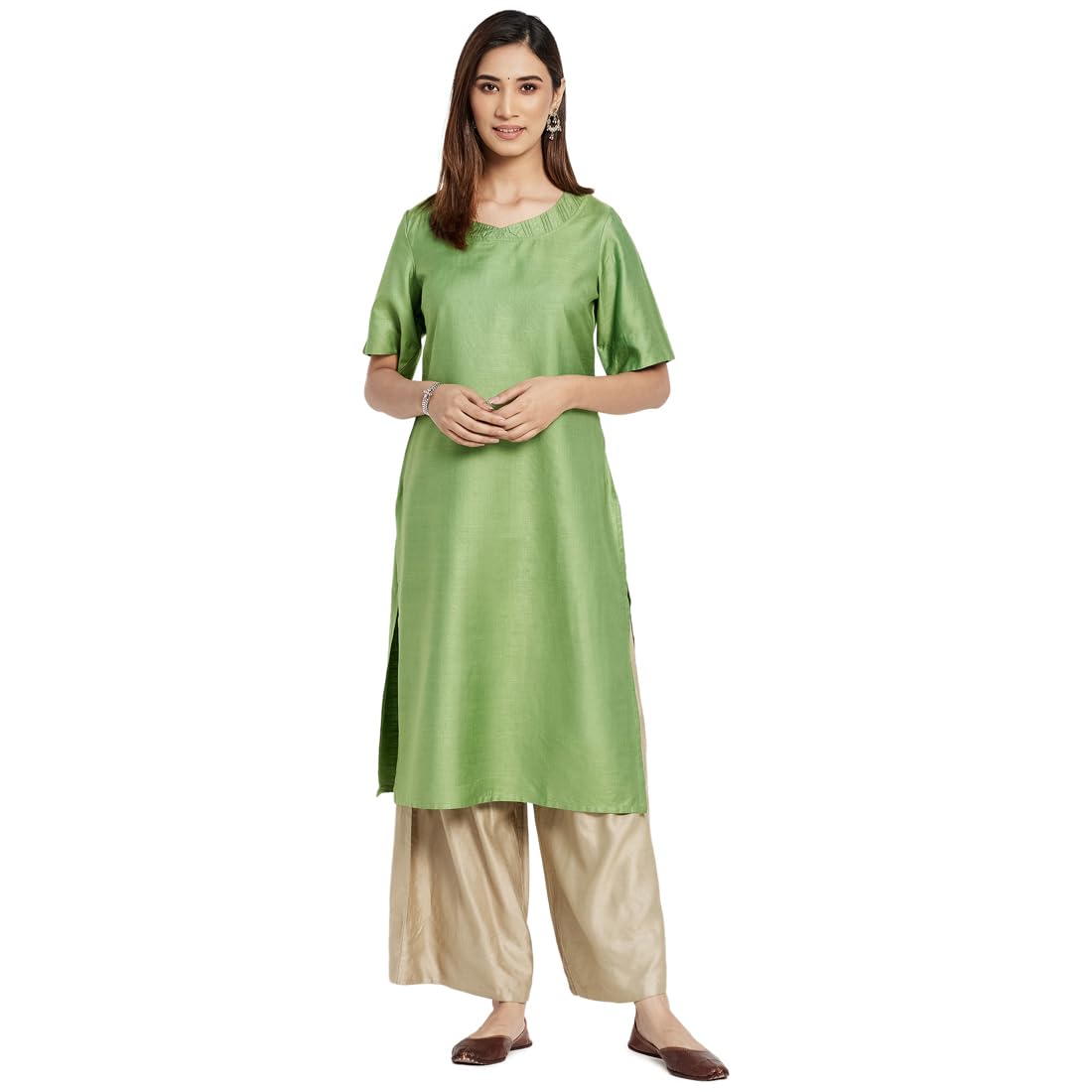 Fabindia Women's Viscose Blend Regular Fit Kurta (102347101_Green, Xs