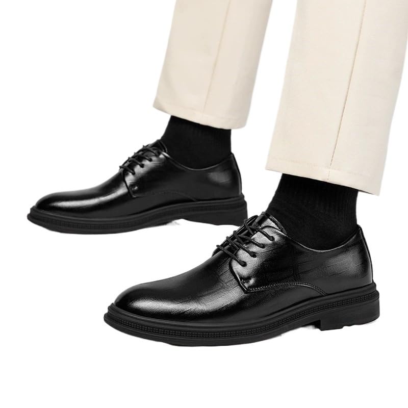 Mens Leather Dress Shoes Formal Lace Up Business Casual British Style Wedding Groom Shoes Pointed Toe Soft Sole2