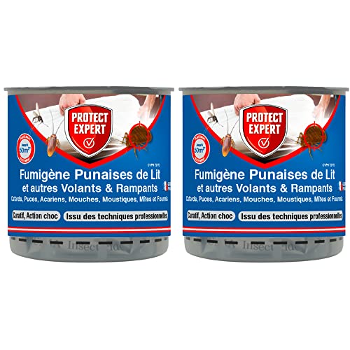 PROTECT EXPERT Lot de 2 Fumigènes Anti-Punaise De Lit - 2x10g - Elimine Les Larves & Punaises De Lit & Acariens Sans Dépôts Visibles ni Odeurs Persistantes...
