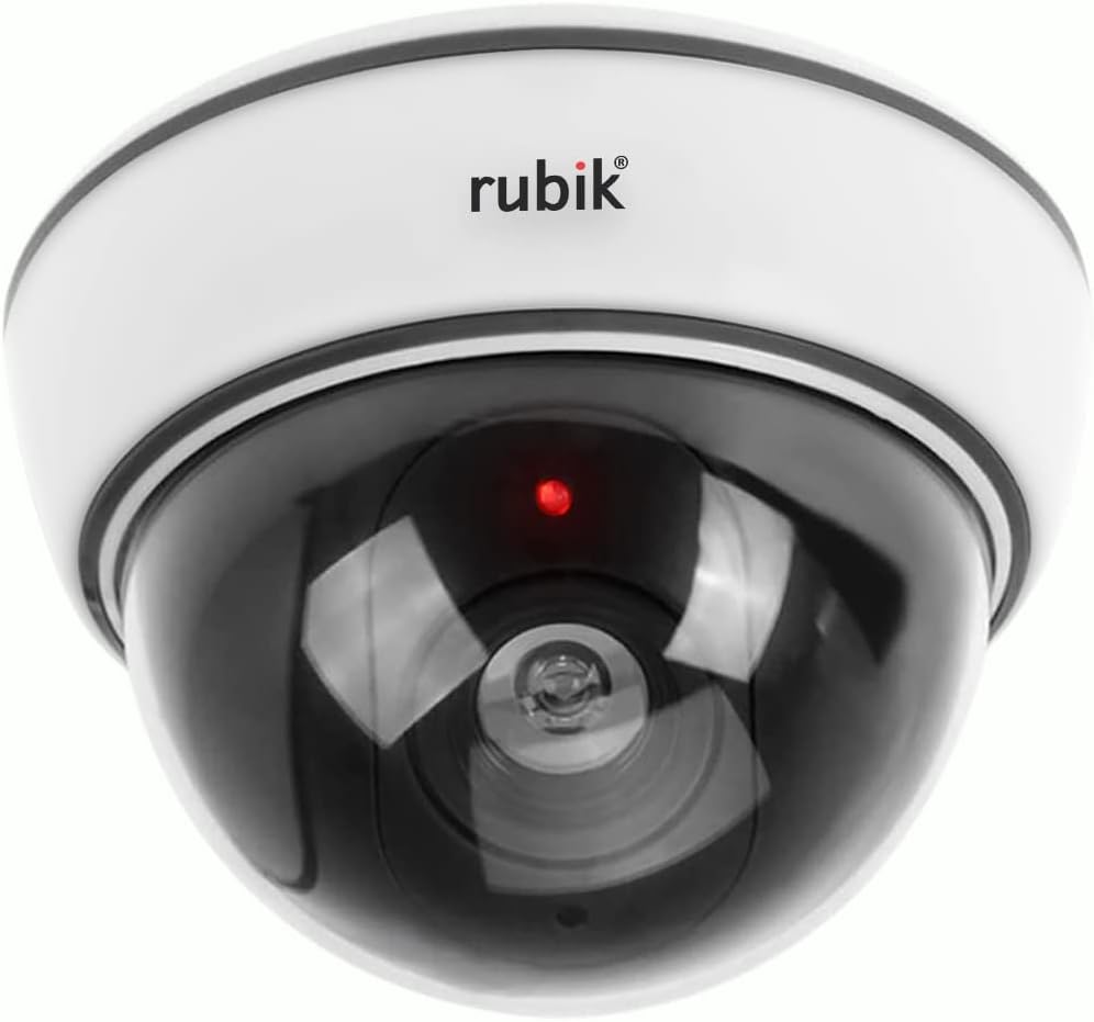 Rubik Dummy CCTV Camera with Flashing LED Light Fake Surveillance Camera Security Indoor Dome Camera with LED Light (1 pc, White)