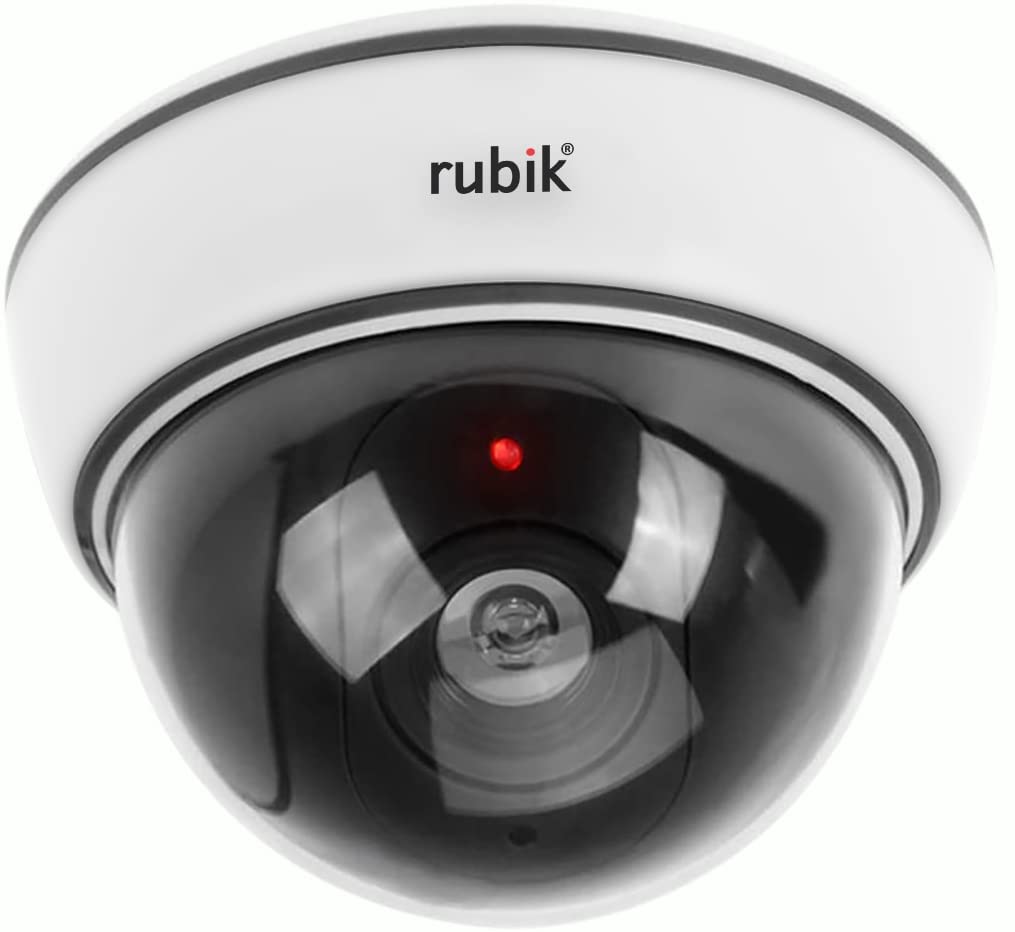 Rubik Dummy CCTV Camera with Flashing LED Light Fake Surveillance Camera Security Indoor Dome Camera with LED Light (1 pc, White)