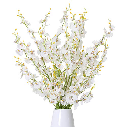 Kisflower 12Pcs Artificial Dancing Orchids Flowers - White Silk Gypsophila Cherry Blossom for Home Decoration
