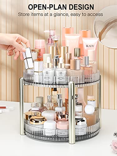 360° Rotating Makeup Organizer, Large Capacity Lazy Susan Spinning Organizer Perfume Cosmetic Storage Display Case,Great For Countertop,Bedroom And Bathroom (2 Tray Grey) #TOP4