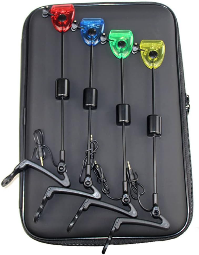 Fishing Alarm, 4pcs 13inch LED Fishing Bite Alarm with Carry Case, Bite Indicator, Tackle for