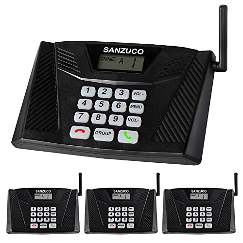 Four white SANZUCO wireless intercom units