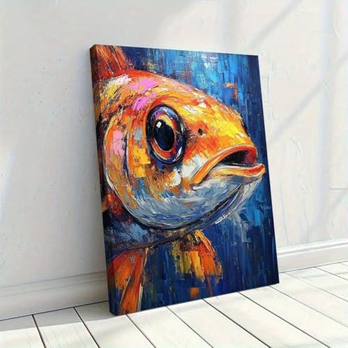 Poisson à gros yeux peinture moderne sur grande affiche en toile colorée