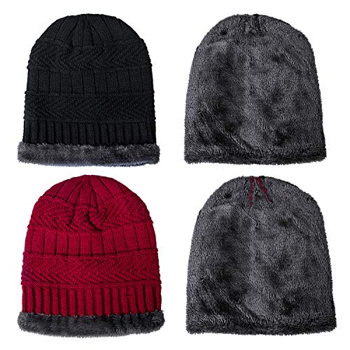 Loritta 2 Pack Winter Beanie Hat Set Warm Knitted Slouchy Thick Baggy Beanie Skull Cap for Men Women Gifts, Multi F - Thumbnail 2