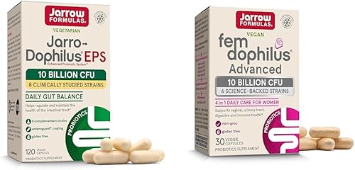 Jarrow Formulas Paquete de probióticos con Jarro-Dophilus EPS 10 mil millones de CFU 120 cápsulas y Fem-Dophilus Advanced 10 mil millones CFU 30
