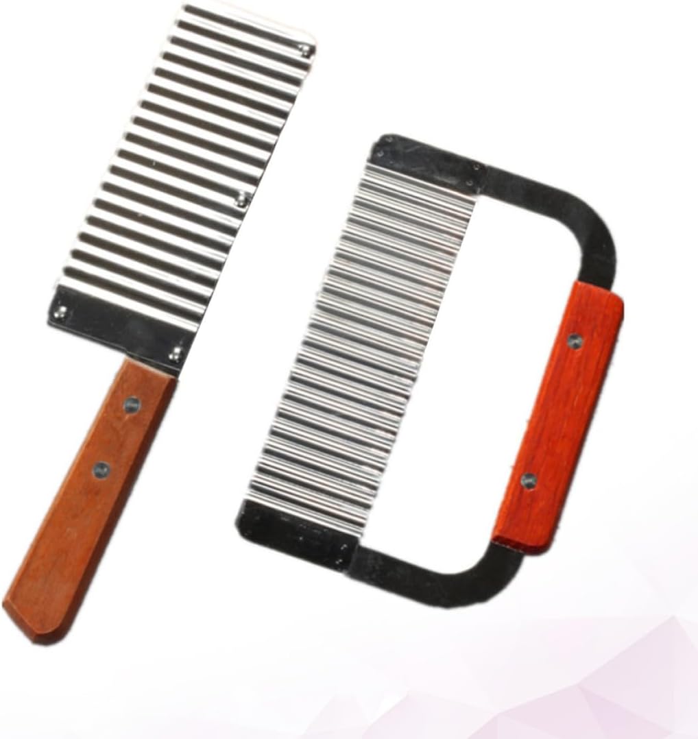 2 Pcs French Style Potato Slicer Wavy Blade Stainless Steel and Wood