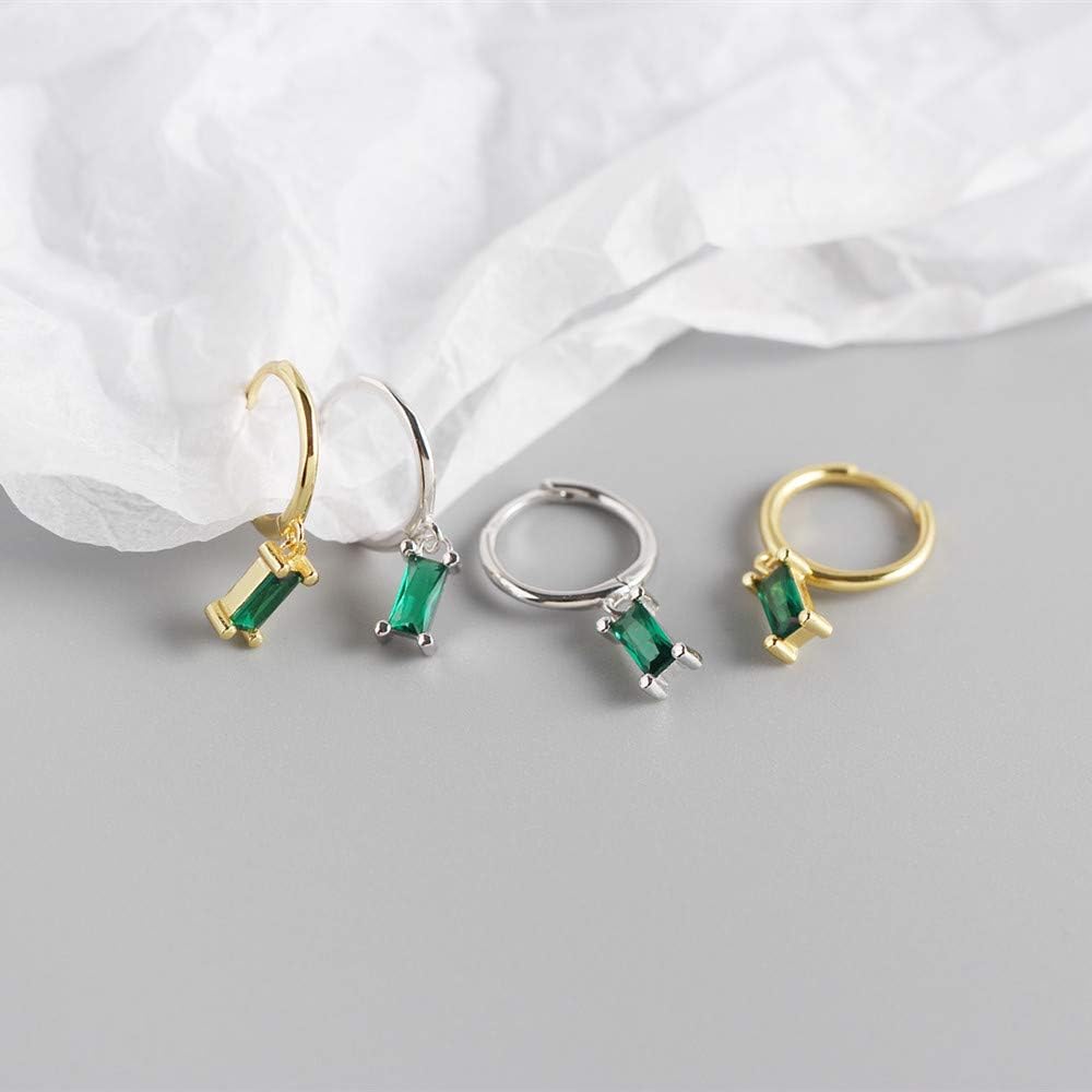 Dainty Dangle Hoop Earrings with Baguette CZ for Women Girls, Sterling Silver Small Huggie Earring with Cubic Zirconia Charm - Image 5