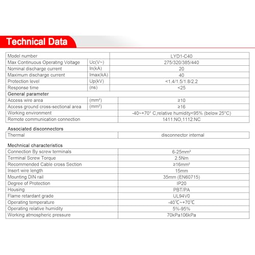 Heschen Überspannungsschutzgerät, LYD1-C40/385, 2P 385V 20KA, schwer entflammbar, Niederspannungsableiter, 35mm DIN-Schienenmontage