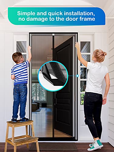 Homitt Magnetic Screen Door with Heavy Duty Mesh Curtain and Full Frame Hook&Loop, Hands Free, Pet and Kid Friendly, 36” x 83”, Black - Thumbnail 4
