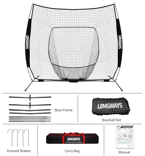 7'x7' Baseball Practice Net with Steel Frame for Batting, Hitting and Pitching, Portable Softball Net for Batting with Carrying Bag