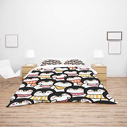Parure de lit pingouin King : housse de couette polyester 3 pièces - 4