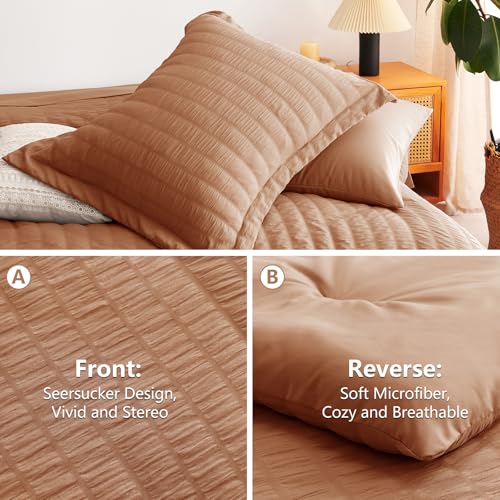 Image of CozyLux Full Size Comforter Sets Pumpkin, 7 Pieces Seersucker Textured Luxury Bed in a Bag, All Seasons Soft Bedding Sets with Down Alternative Comforter, Sheets, Pillowcases & Shams, Bedroom Bed Set