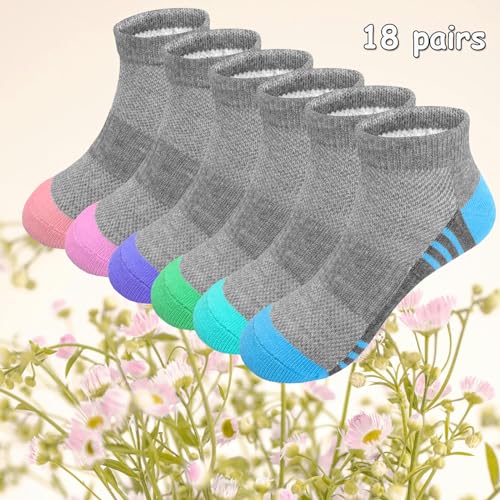 Bemeol 18 pares de meias de cano curto para meninas, meias esportivas de algodão, atléticas, corrida