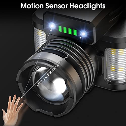 NIUAWASA Head Torch LED Headlamp Zoomable Motion Sensor Control 18000LM 24H Runtime Rechargeable Waterproof Headlights for Camping Fishing Hiking Reading Working - Image 4