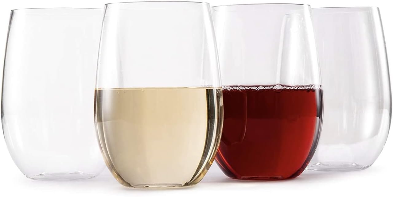 LeSuz 100 Tritan Plastic Stemless Wine Glasses. Set of 4