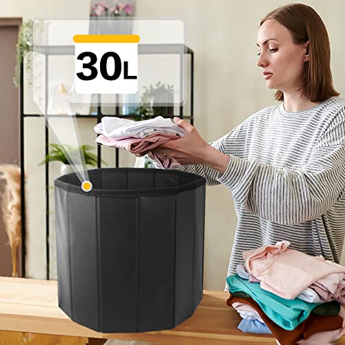 Ecomex Round Storage Ottoman,Folding Ottoman With Storage, Small Ottoman Footrest Foot Stool Faux Leather Ottoman Seat For Bedroom Dorm, Black 2Pcs #TOP4