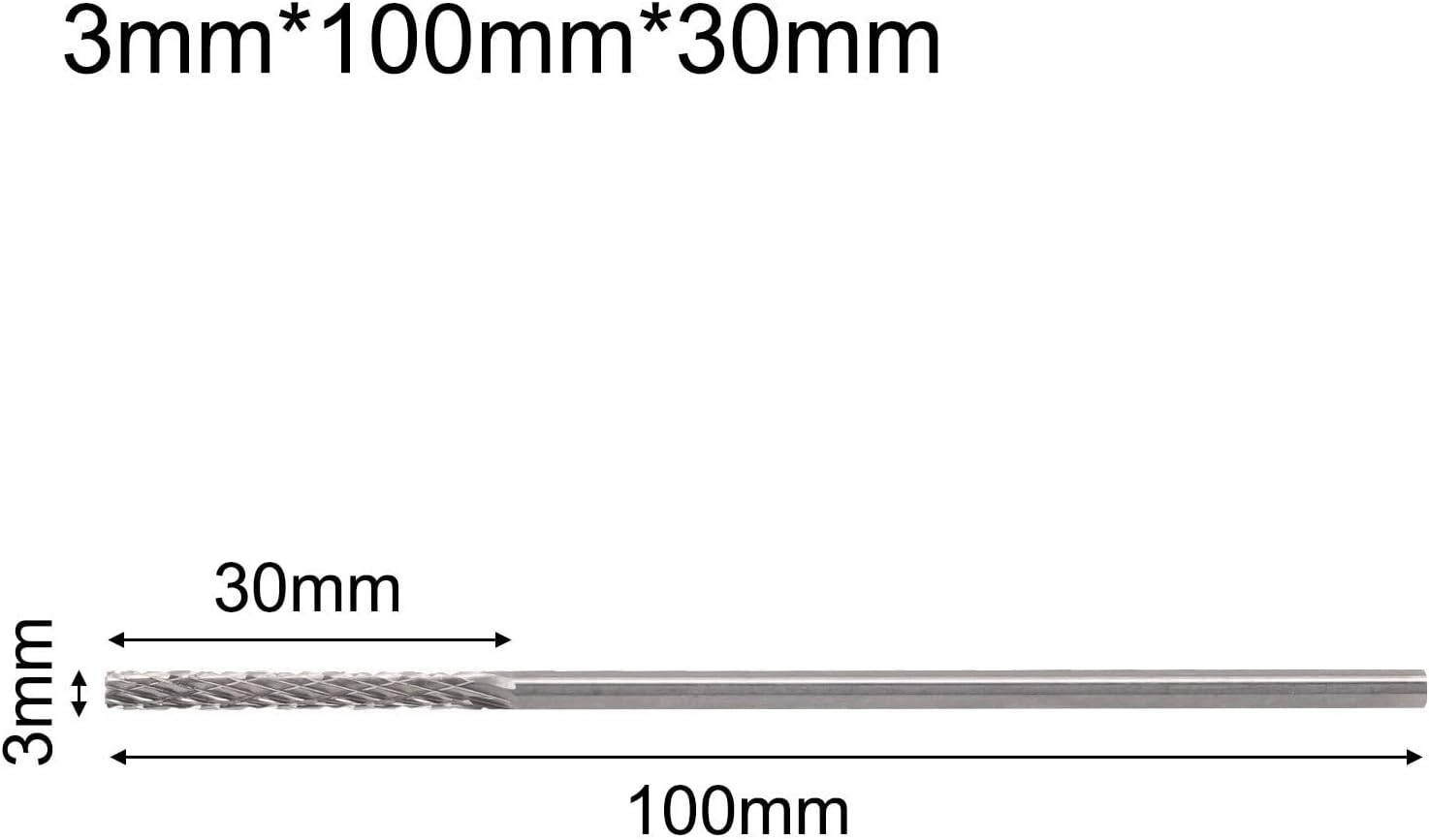 Long Shank Carbide Burrs 3mm 1/8" Rotary Tool For Metalwork Grinding Deburring Sculpting 38-100mm(3x100x30)