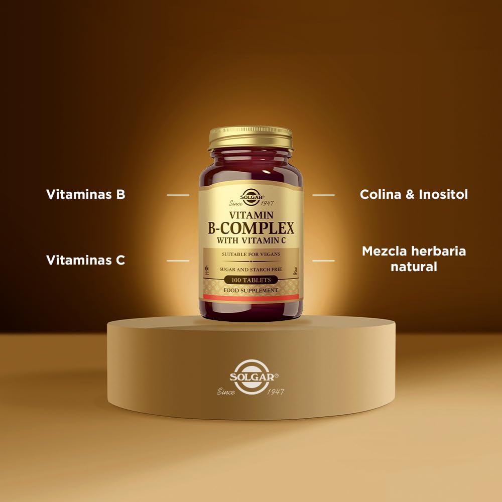 Solgar Vitamina B-Complex con Vitamina C, Sabor y Aroma Vainilla, 100 Unidades (Paquete de 1)