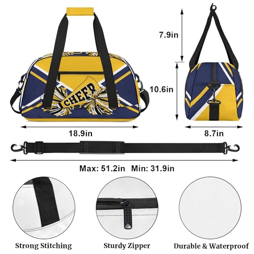 Personalized Cheerleader Duffle Bag with Name, Custom Gym Travel Sports Bag for Women Cheer Team Gift (Gold&White&Navy)3