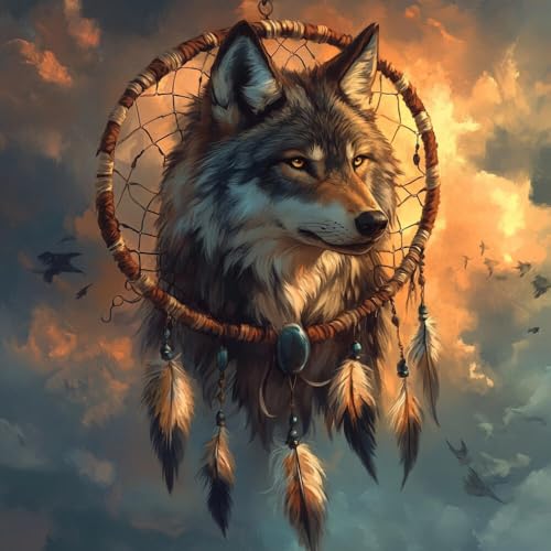 Cross stitch with beads kit animaux loups pour un salon cosy