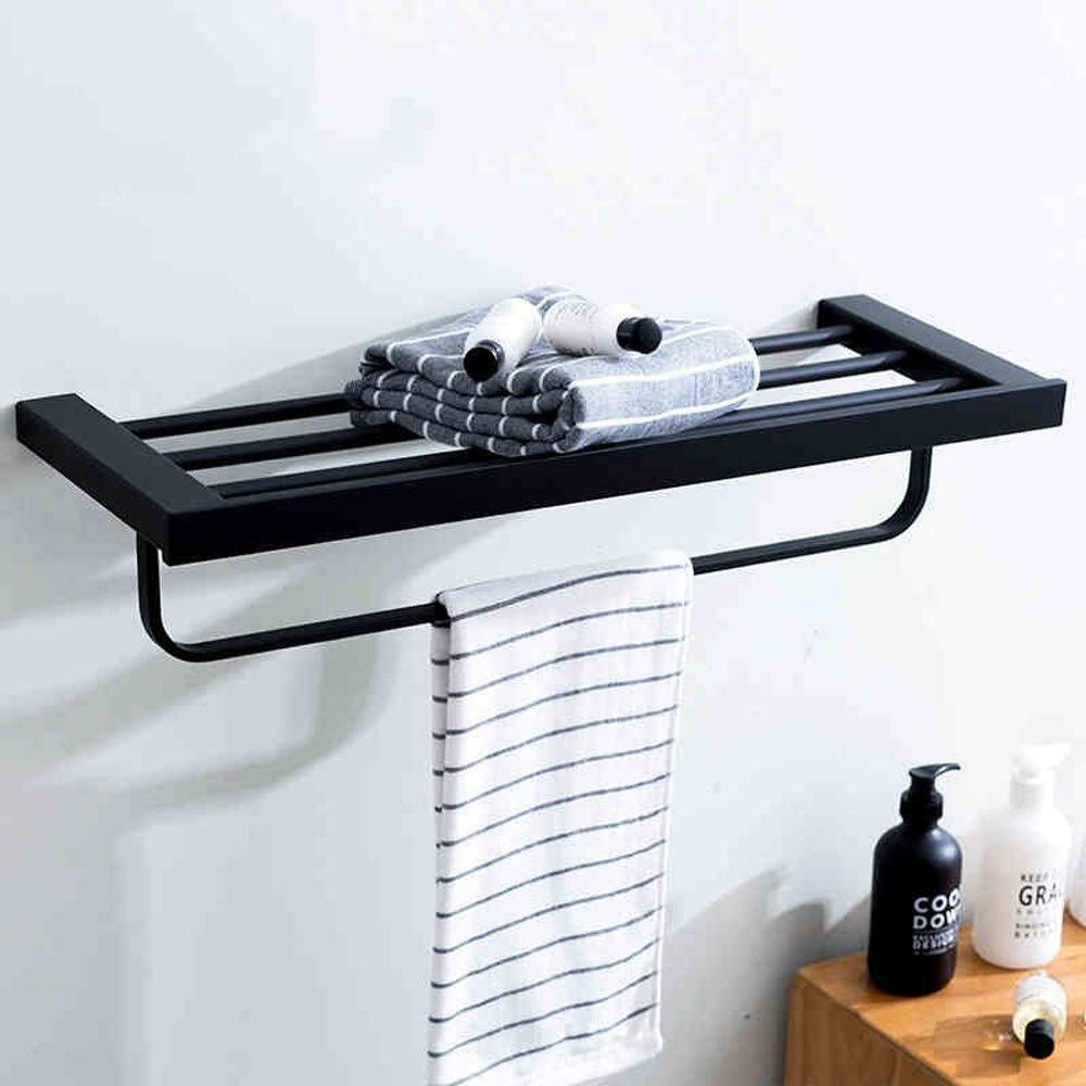 Genérico Toallero Estante de Ducha Negro baño Acero Inoxidable sin taladrar para Colgar en la Pared Organizador estantes de Almacenamiento con toallero