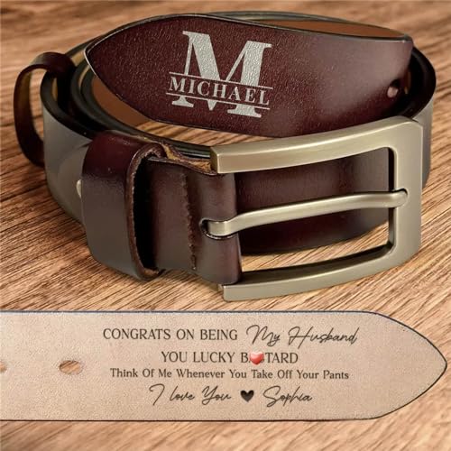 Personalized Congratulations On Being My Husband Belt With Gift Box - Custom Name Engraved Leather 2 Sided Belts Gift For Husband on Father's Day2