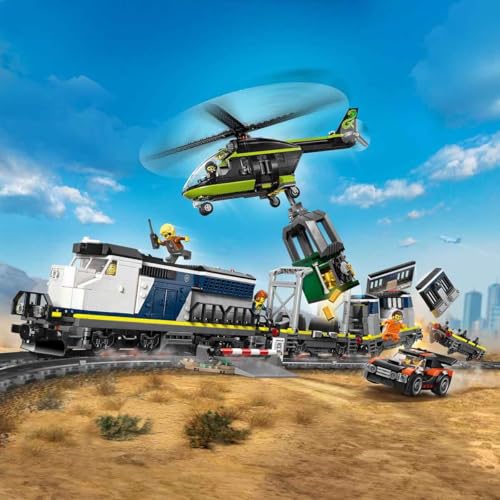 Image of LEGO City Police Train Heist - Electric Train Set with Toy Helicopter, Rally Car and Tracks - 60508