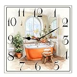 Horienteeon Bonito reloj de pared para baño, bañera, ducha, cuadrado, 25,4 cm, decoración decorativa de escritorio de cocina, funciona con pilas, para sala de estar, dormitorio, baño, casa de campo