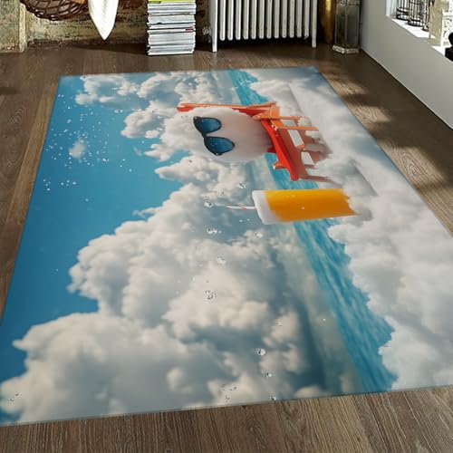 FEIPUHOME Art Alfombra fantasía Dibujos Animados Naranja Jugo Nube Hombre Playa Alfombras océano para Habitaciones niños y niñas Puerta Trasera Patio Porche Pelo bajo Lavable 120x180cm