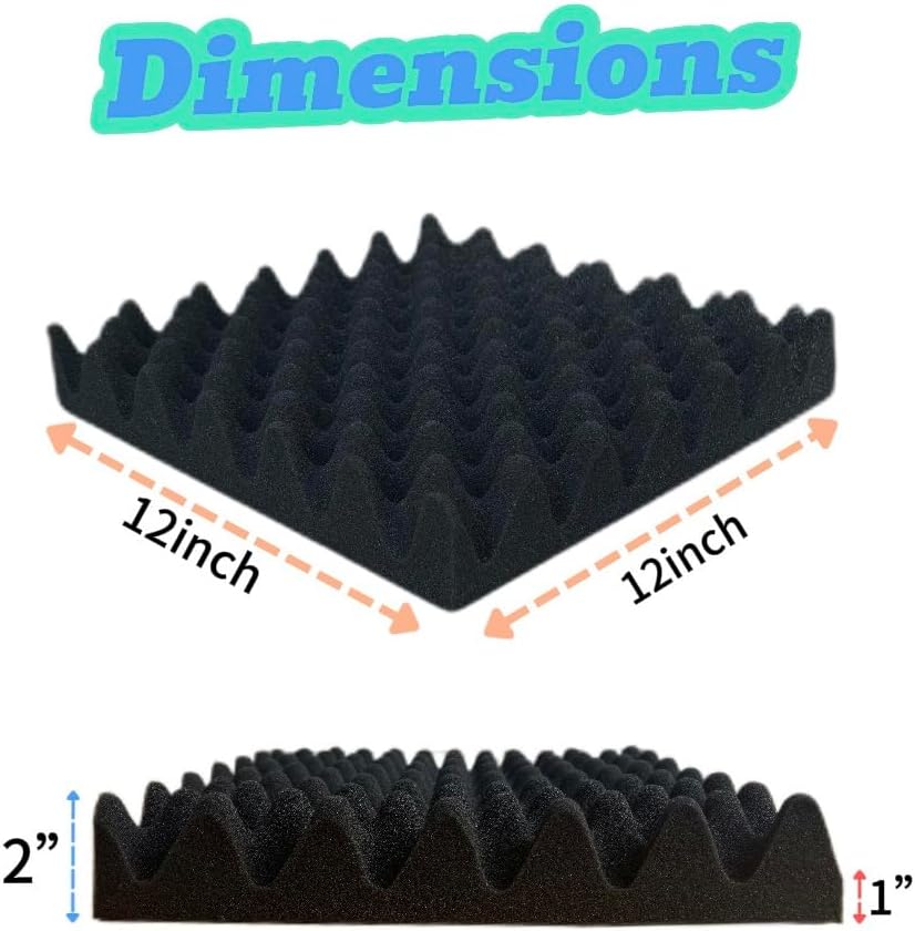 Miniatura 2 de Paquete de 6 paneles de espuma a prueba de sonido para pared, paneles de pared insonorizados de 12 x 12 x 2 pulgadas para estudio, espuma de