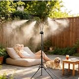 Brumisateur para Terraza Exterior, ajustable con 4 boquillas, sistema de nebulización portátil para terraza y jardín (Negro)