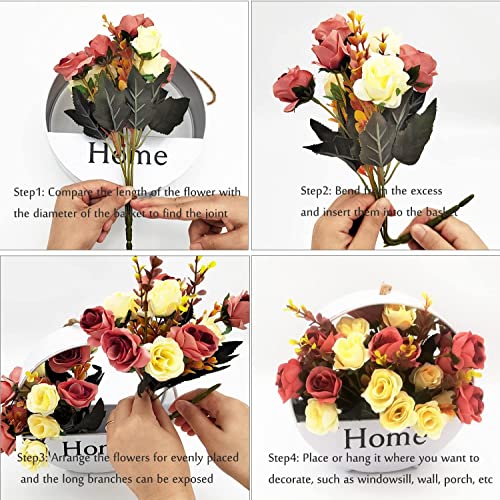 Gosyfeti Rustic Artificial Flowers Wall Decor, Hanging Wall Decor For Flower, Silk Roses In Basket For Home Indoor Outdoor, Plants Flower Basket Garden Yard, Wedding Decor Porch #TOP4