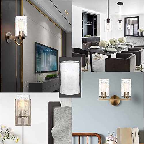 Image of Glass Lamp Shade for Light Fixture, 6-1 /16 inch Height, 4-1 /16 inch Diameter, 1-5 /8 inch Fitter, 3 Pack Clear Bubble Seeded Cylinder Glass Replacement Globe & Shade