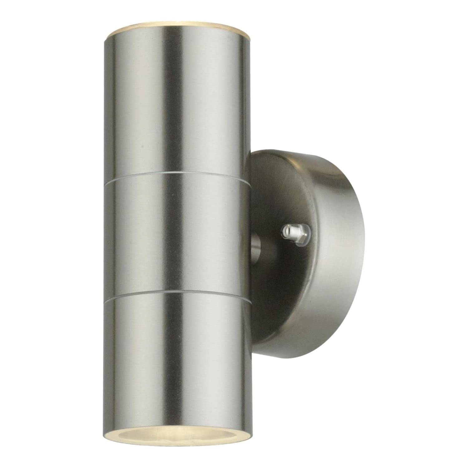Firstchoicelighting Stainless Steel & Clear Brushed Stainless Steel Outdoor Wall Light Twin Up Down Ip44 Light Modern Porch Light Led Compatible