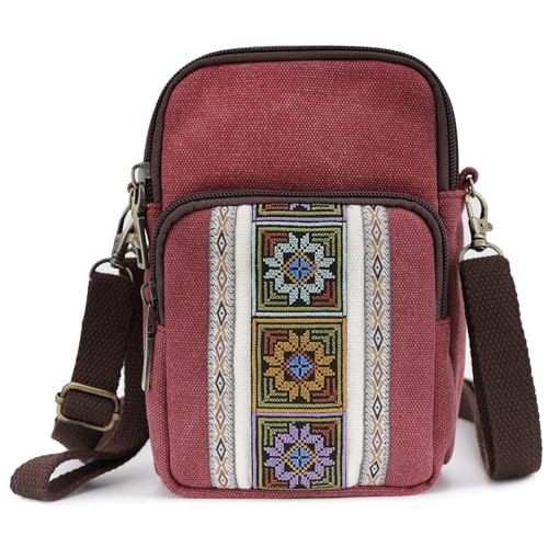 SILKAREA Women Canvas Cell Phone Purse Crossbody Bag Embroidered