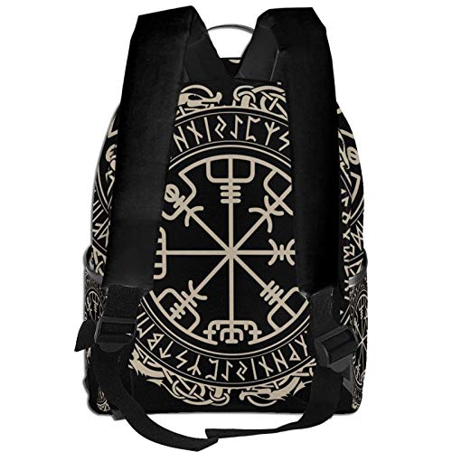 Unisex Backpack Multipurpose Rucksack Backpacks Big Capacity Backpack Black Celtic Viking Design Magical Runic Compass Vegvisir In The Circle Of Norse Runes And Dragons Tattoo Decorative3