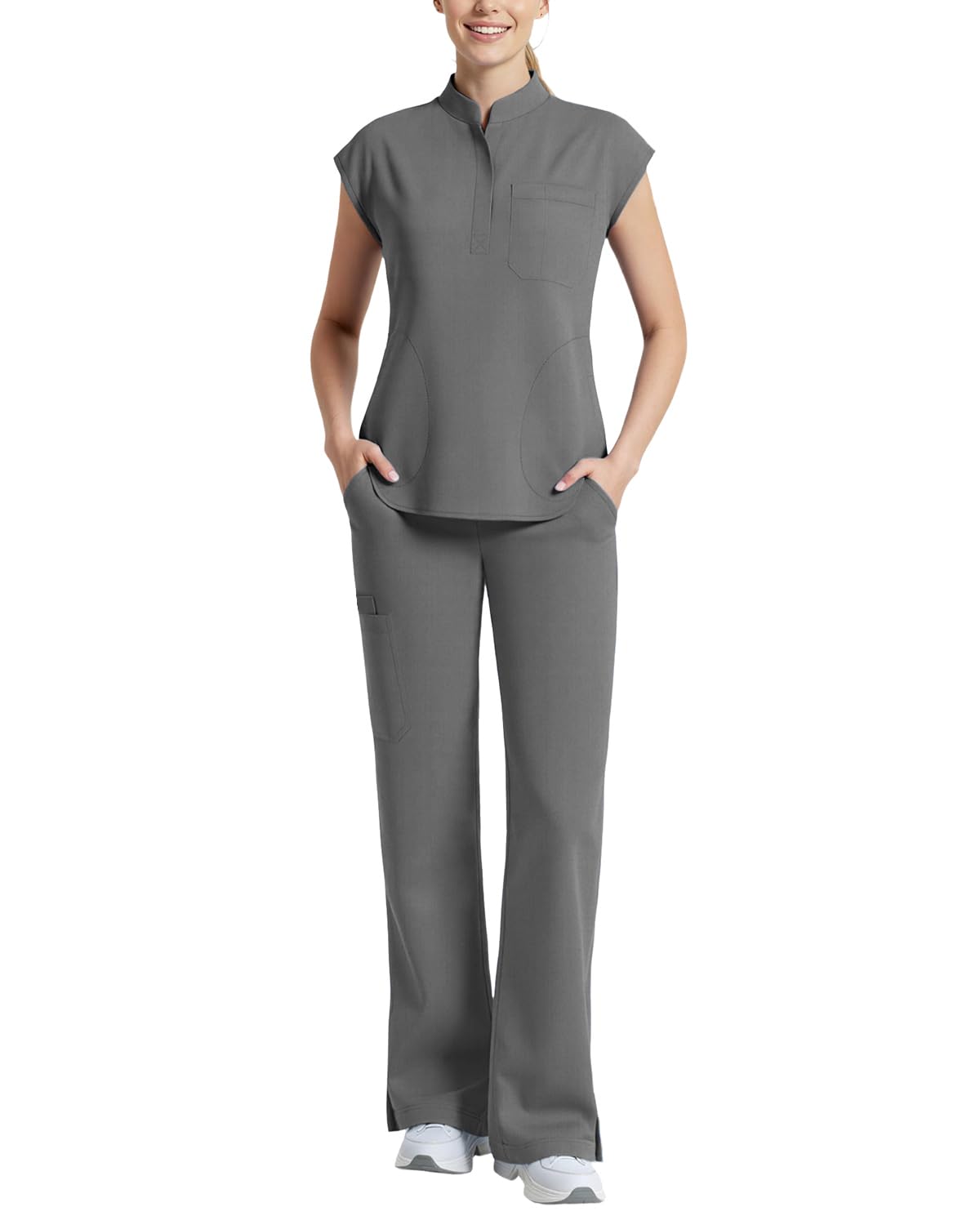 Scrubs for Women Set, 11-Pocket Sleeveless Top & Straight Leg Pants