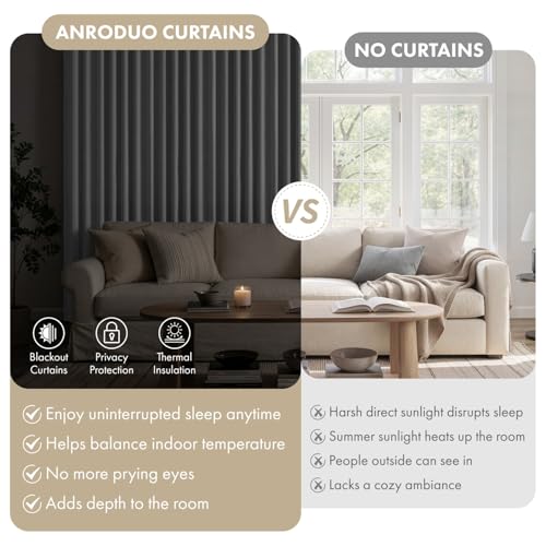 Image of ANRODUO Light Grey Back Tab Blackout Curtains 54 Inch Long 2 Panels | Rod Pocket,Thermal Insulated Room Darkening Light Blocking Curtains for Living Room Bedroom Privacy,W42xL54