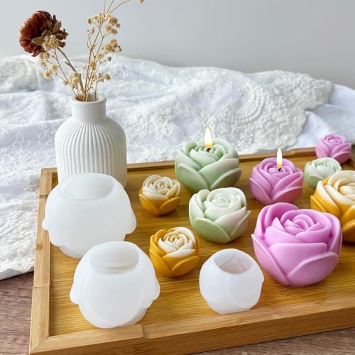 Konrisa 3 Size Rose Candle Making Molds Flower Resin Molds Silicone Molds for Epoxy Resin Craft Candle Making Cake Molds