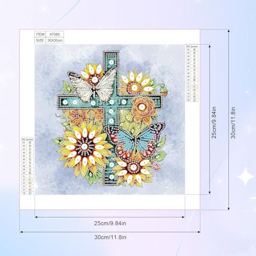Image of Diamond Art Painting Kits for Adults, 5D Special Shape Diamond Art Kits for Beginners, Crystal Rhinestones Diamond Art Painting for Home Wall Decoration Gift 12x12inch, Sunflower Butterfly Cross