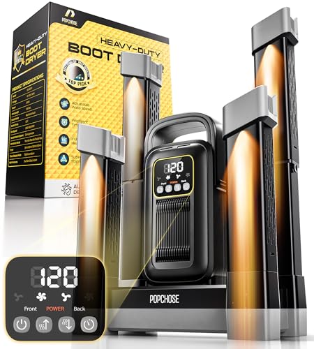 POPCHOSE Heavy-Duty Boot Dryer, Boot Warmer Helps Reduce Odor, Fast 1.5-Hour Drying Dual Dir Duct Shoe Dryer, Silent & Adjustable Timer, Effective Drying for Work Boots & Outdoor Gear